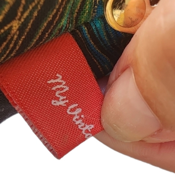 My Vintage Thimble bag fabric clutch blue peacock and gold hardware half clutch - Picture 6 of 7